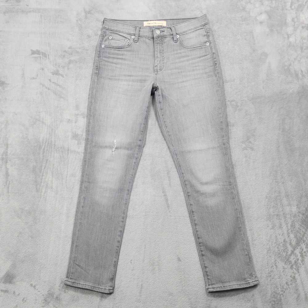 Gap Jeans Womens 26 Gray Best Girlfriend Mid Rise Slim Distressed Stretch Denim